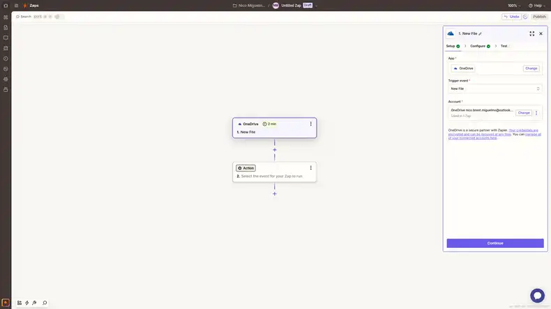 The OneDrive set up stage in Zapier
